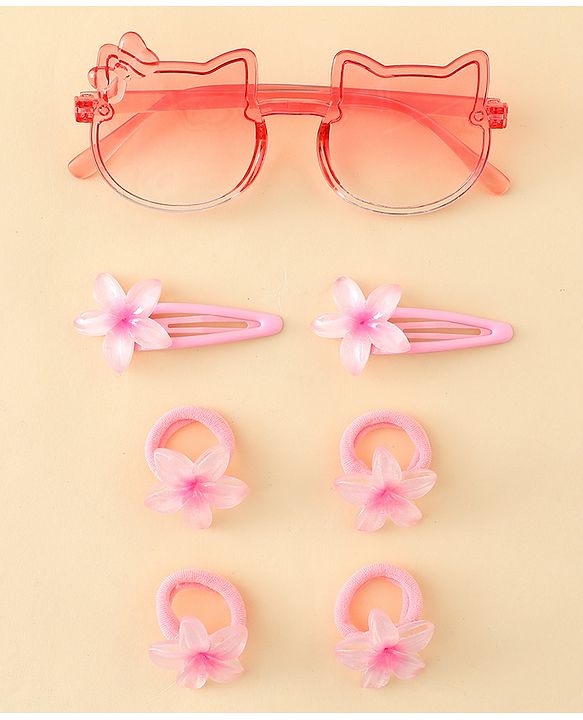 Babyhug Hair Accessories Combo Set With Floral Applique- Pink
