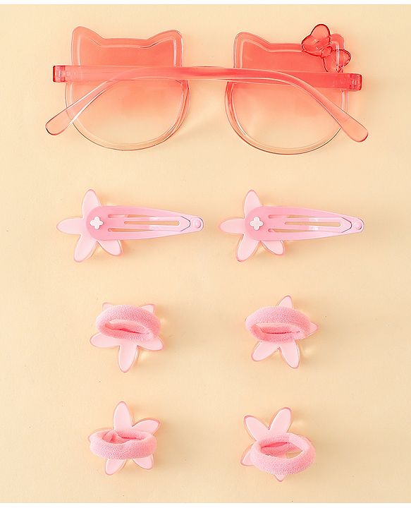 Babyhug Hair Accessories Combo Set With Floral Applique- Pink