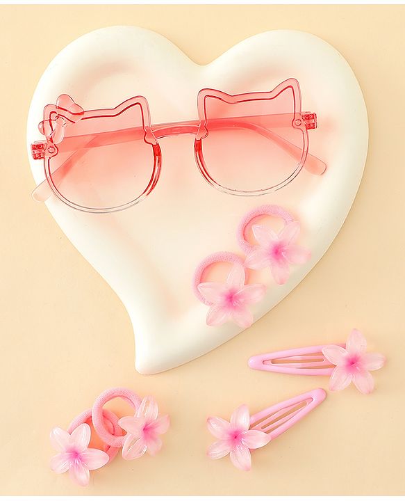 Babyhug Hair Accessories Combo Set With Floral Applique- Pink