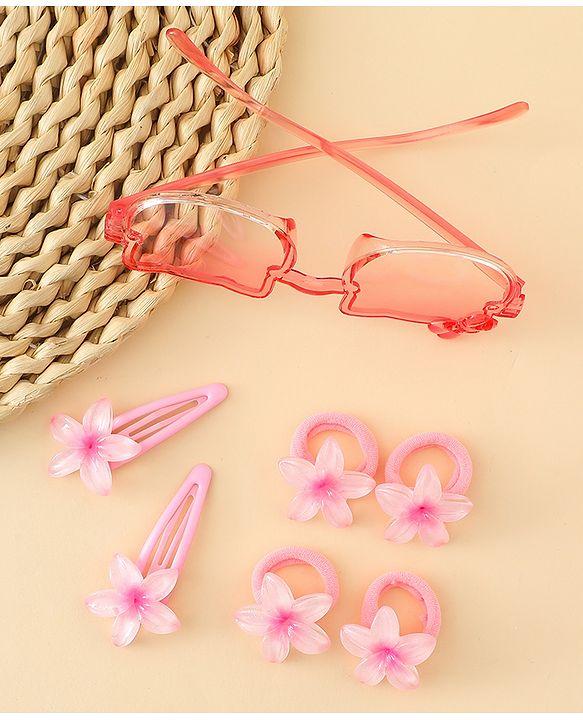 Babyhug Hair Accessories Combo Set With Floral Applique- Pink