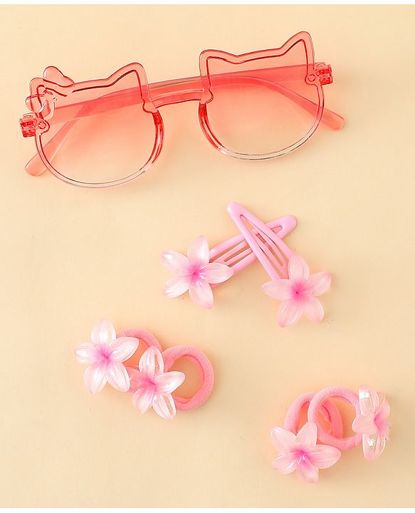 Babyhug Hair Accessories Combo Set With Floral Applique- Pink