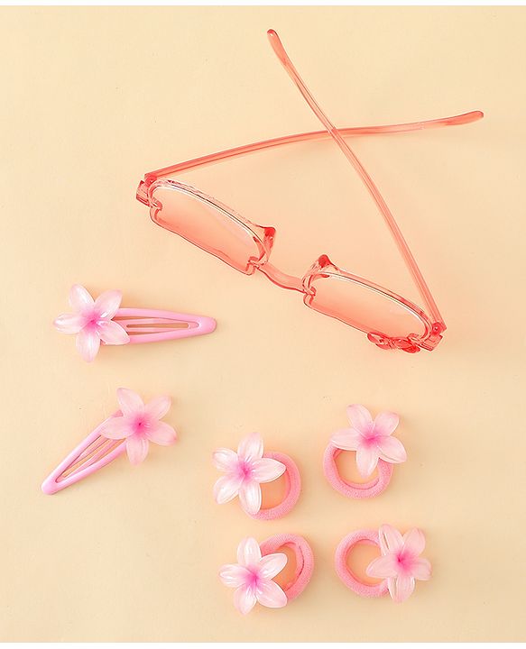 Babyhug Hair Accessories Combo Set With Floral Applique- Pink