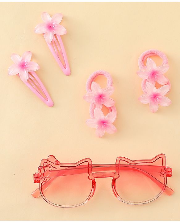 Babyhug Hair Accessories Combo Set With Floral Applique- Pink