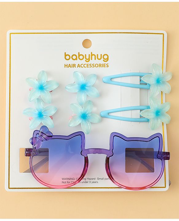 Babyhug Hair Accessories Combo Set With Floral Applique- Purple