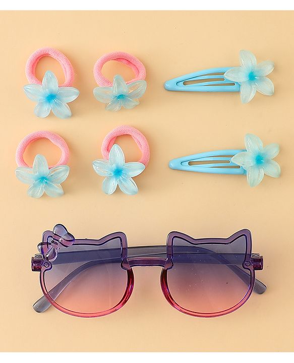 Babyhug Hair Accessories Combo Set With Floral Applique- Purple