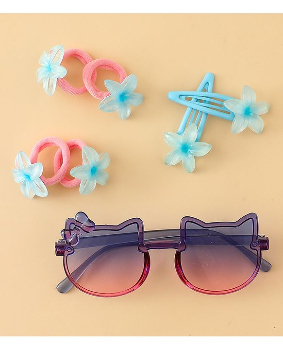 Babyhug Hair Accessories Combo Set With Floral Applique- Purple