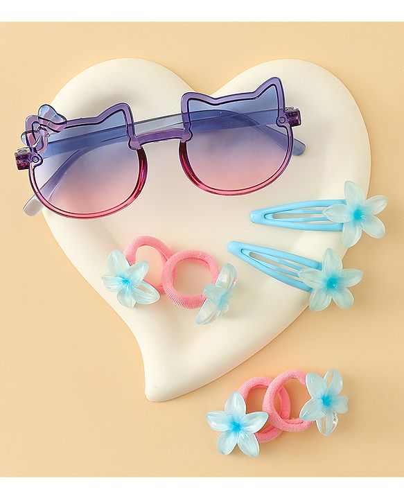 Babyhug Hair Accessories Combo Set With Floral Applique- Purple