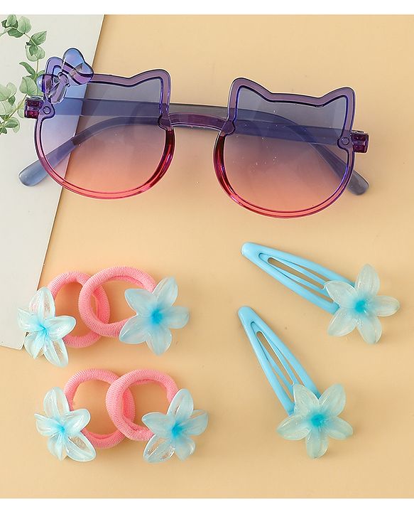 Babyhug Hair Accessories Combo Set With Floral Applique- Purple