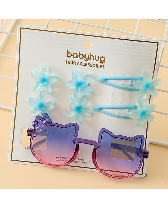 Babyhug Hair Accessories Combo Set With Floral Applique- Purple