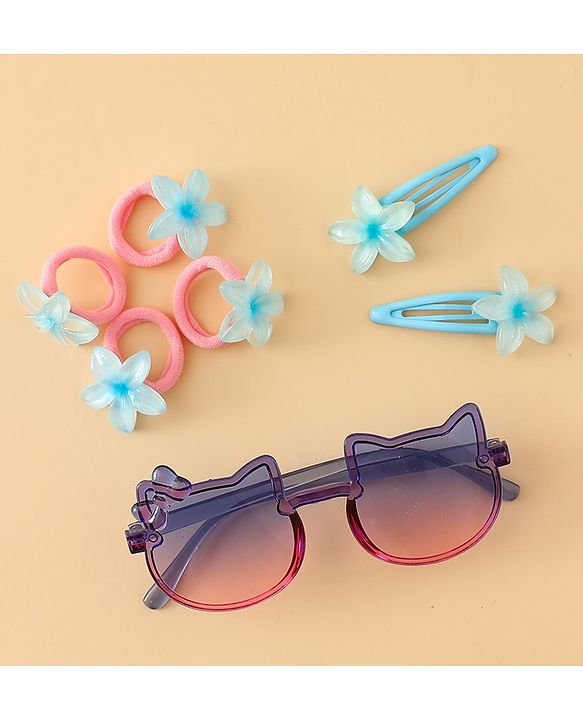 Babyhug Hair Accessories Combo Set With Floral Applique- Purple