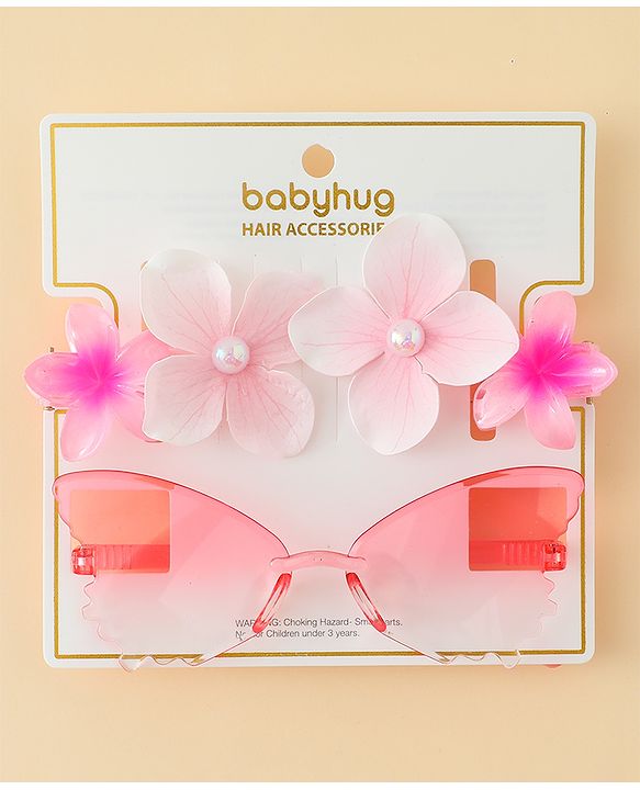 Babyhug Hair Accessories Combo Set With Floral Applique- Multicolor