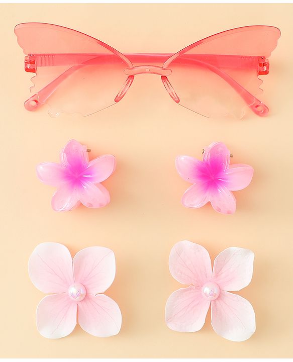 Babyhug Hair Accessories Combo Set With Floral Applique- Multicolor