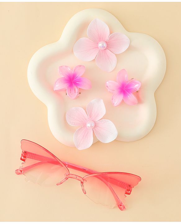 Babyhug Hair Accessories Combo Set With Floral Applique- Multicolor