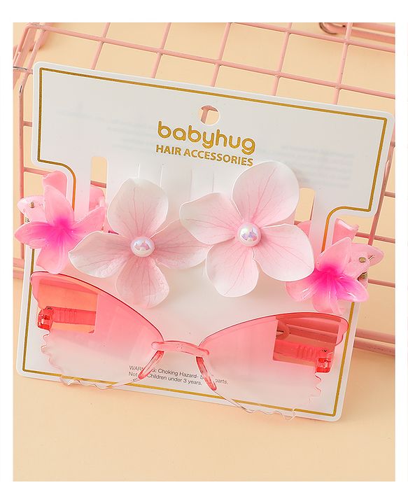Babyhug Hair Accessories Combo Set With Floral Applique- Multicolor