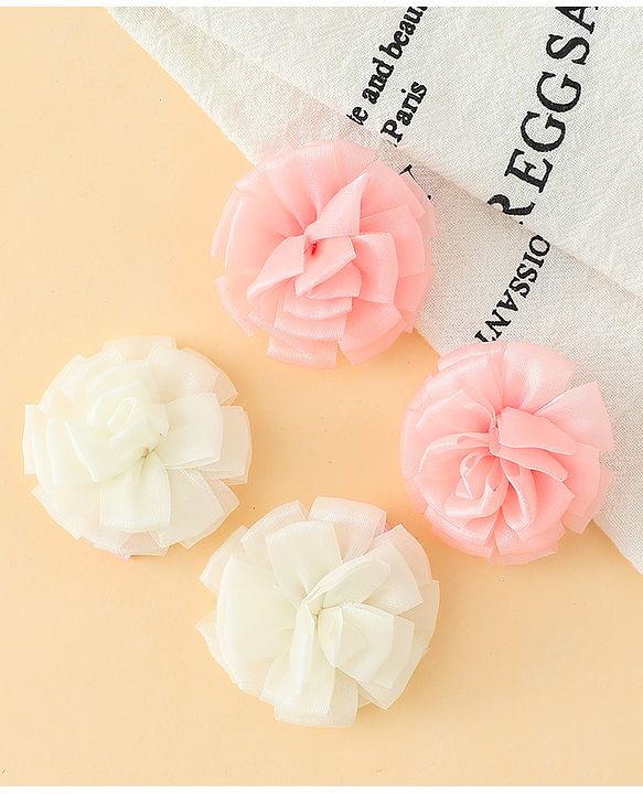 Babyhug Bow and Butterfly Clips With Floral Applique Set of 2 - Offwhite & Pink