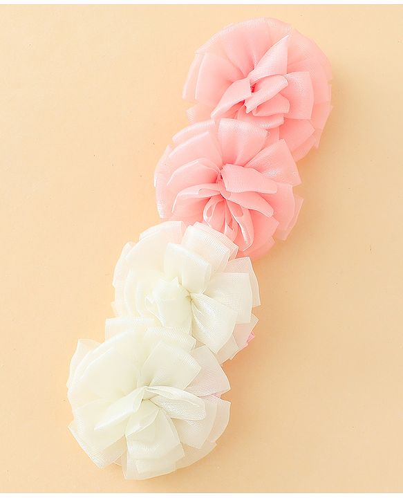 Babyhug Bow and Butterfly Clips With Floral Applique Set of 2 - Offwhite & Pink