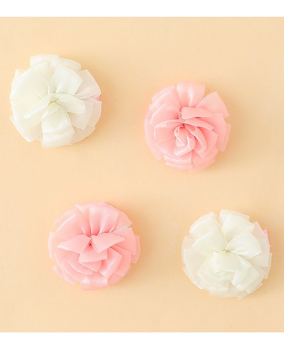 Babyhug Bow and Butterfly Clips With Floral Applique Set of 2 - Offwhite & Pink