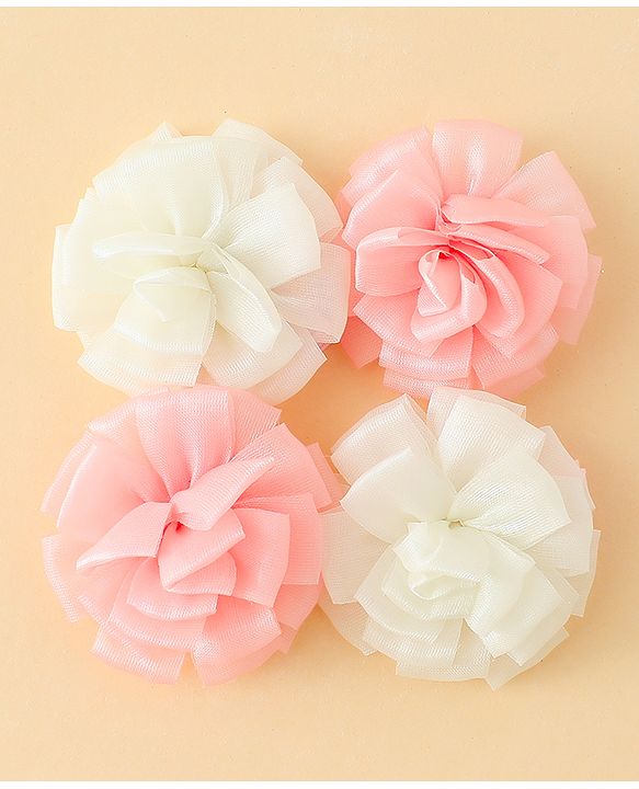 Babyhug Bow and Butterfly Clips With Floral Applique Set of 2 - Offwhite & Pink