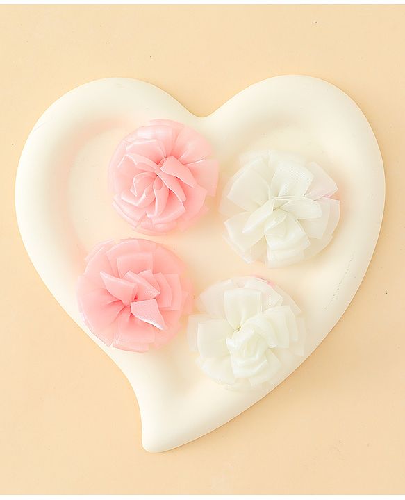 Babyhug Bow and Butterfly Clips With Floral Applique Set of 2 - Offwhite & Pink