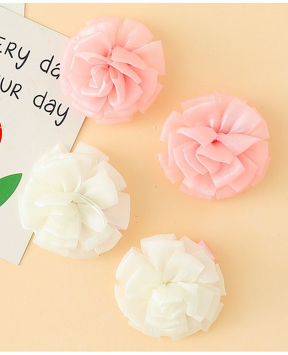 Babyhug Bow and Butterfly Clips With Floral Applique Set of 2 - Offwhite & Pink