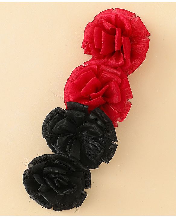 Babyhug Bow and Butterfly Clips With Floral Applique Set of 2 - Black & Red