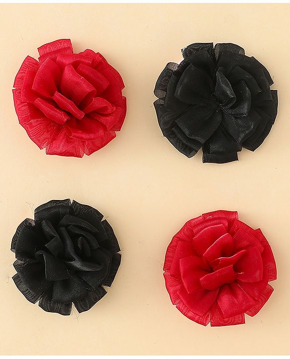 Babyhug Bow and Butterfly Clips With Floral Applique Set of 2 - Black & Red