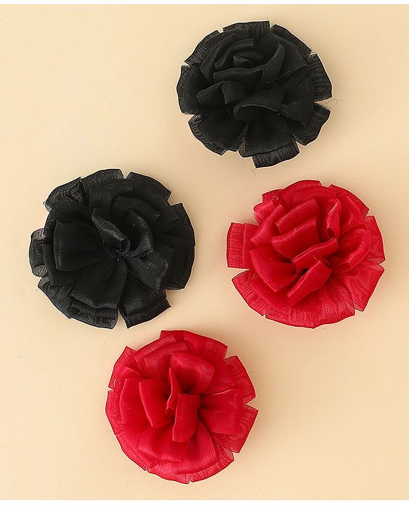 Babyhug Bow and Butterfly Clips With Floral Applique Set of 2 - Black & Red