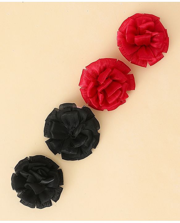 Babyhug Bow and Butterfly Clips With Floral Applique Set of 2 - Black & Red