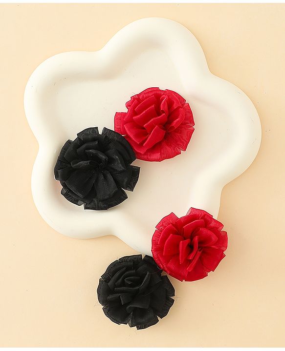 Babyhug Bow and Butterfly Clips With Floral Applique Set of 2 - Black & Red