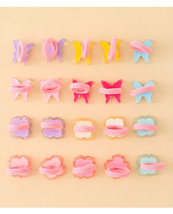 Babyhug Hair Rubber Bands With Butterfly & Floral Applique Pack of 20 - Multicolor