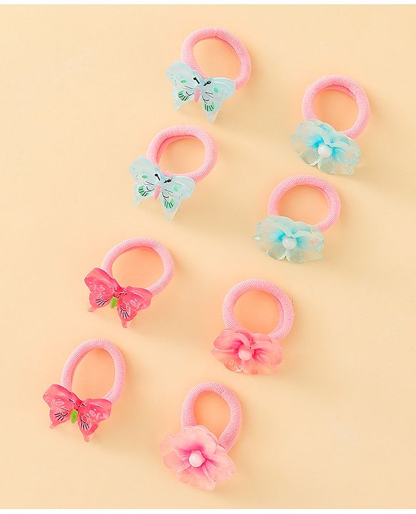 Babyhug Hair Rubber Bands With Butterfly & Floral Applique Pack of 20 - Multicolor