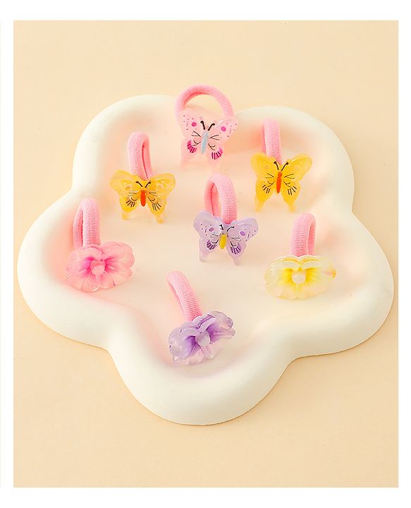 Babyhug Hair Rubber Bands With Butterfly & Floral Applique Pack of 20 - Multicolor