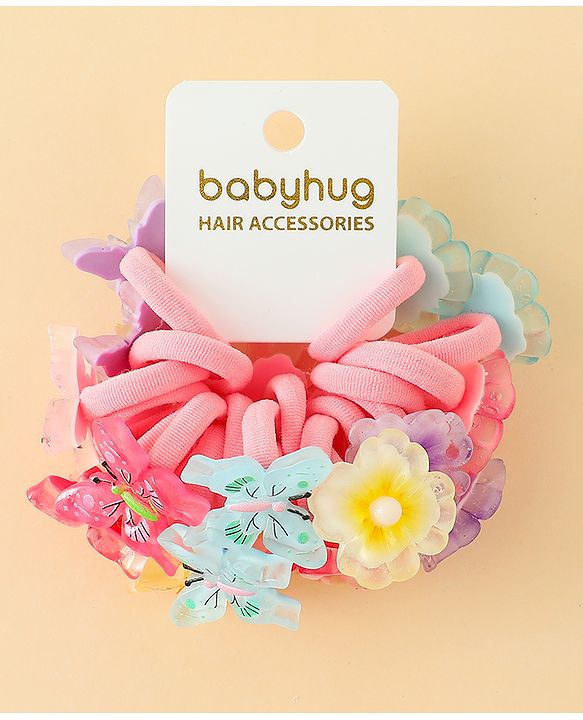 Babyhug Hair Rubber Bands With Butterfly & Floral Applique Pack of 20 - Multicolor