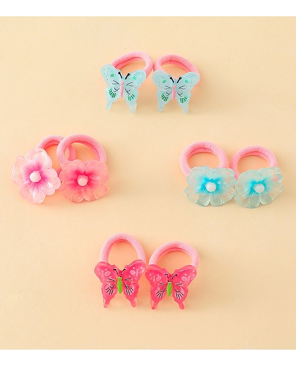 Babyhug Hair Rubber Bands With Butterfly & Floral Applique Pack of 20 - Multicolor