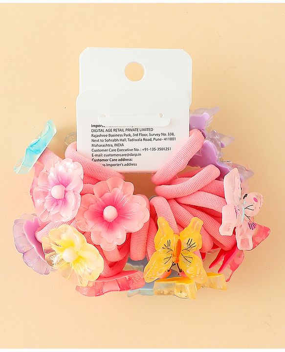 Babyhug Hair Rubber Bands With Butterfly & Floral Applique Pack of 20 - Multicolor