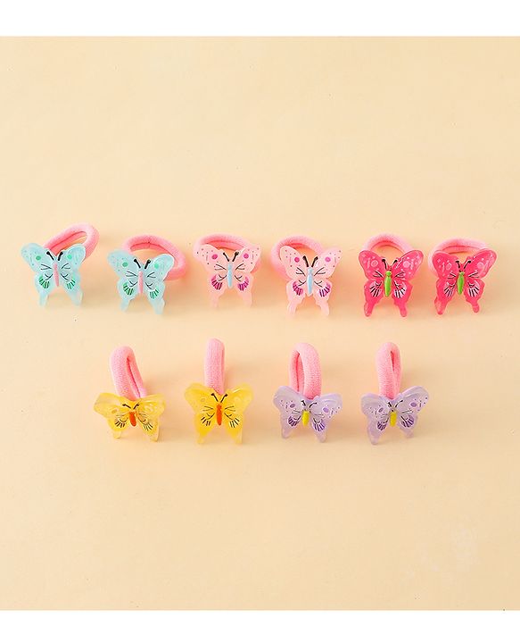 Babyhug Hair Rubber Bands With Butterfly & Floral Applique Pack of 20 - Multicolor