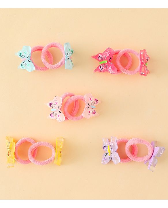 Babyhug Hair Rubber Bands With Butterfly & Floral Applique Pack of 20 - Multicolor