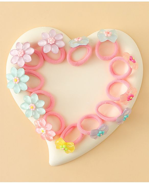 Babyhug Hair Rubber Bands  With Floral Applique Pack of 20 - Multicolor
