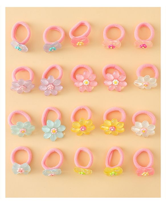 Babyhug Hair Rubber Bands  With Floral Applique Pack of 20 - Multicolor