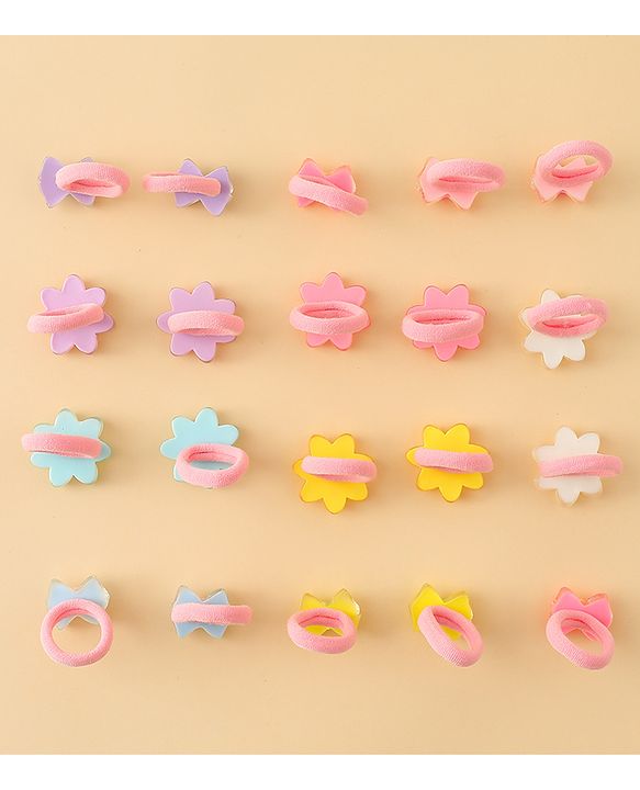 Babyhug Hair Rubber Bands  With Floral Applique Pack of 20 - Multicolor
