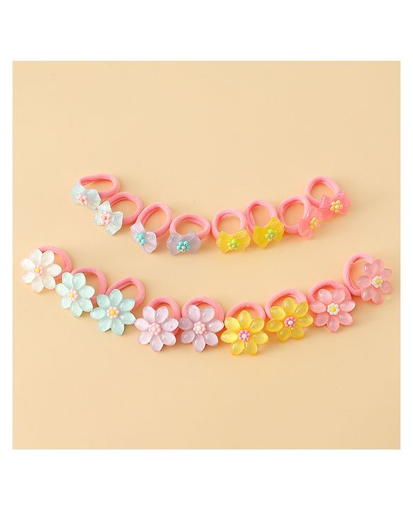 Babyhug Hair Rubber Bands  With Floral Applique Pack of 20 - Multicolor