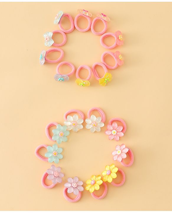 Babyhug Hair Rubber Bands  With Floral Applique Pack of 20 - Multicolor