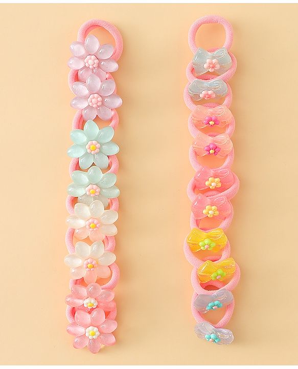 Babyhug Hair Rubber Bands  With Floral Applique Pack of 20 - Multicolor