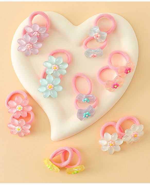 Babyhug Hair Rubber Bands  With Floral Applique Pack of 20 - Multicolor