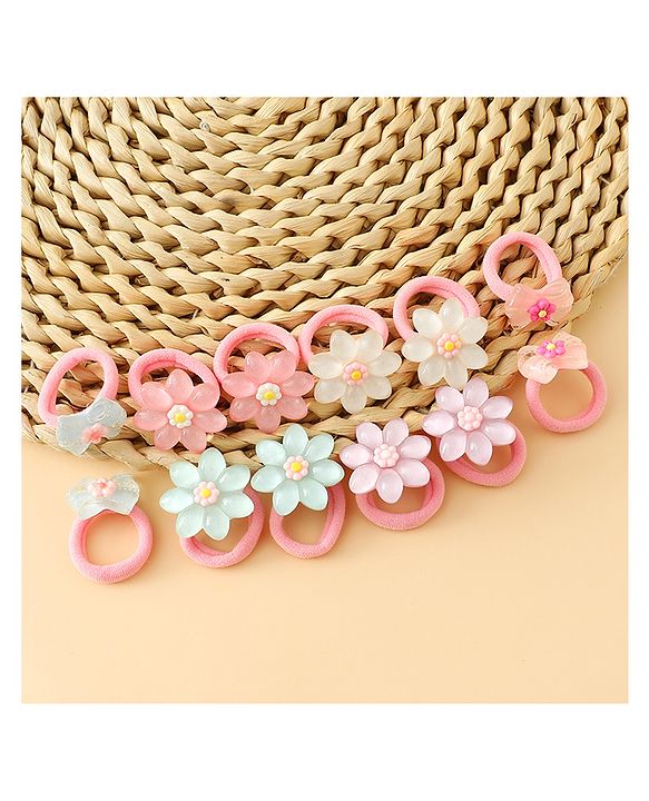 Babyhug Hair Rubber Bands  With Floral Applique Pack of 20 - Multicolor