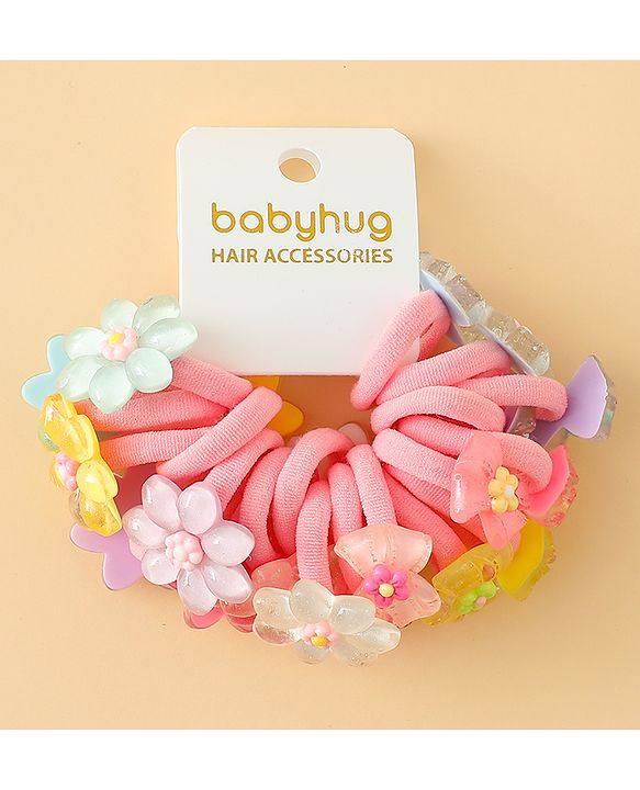 Babyhug Hair Rubber Bands  With Floral Applique Pack of 20 - Multicolor