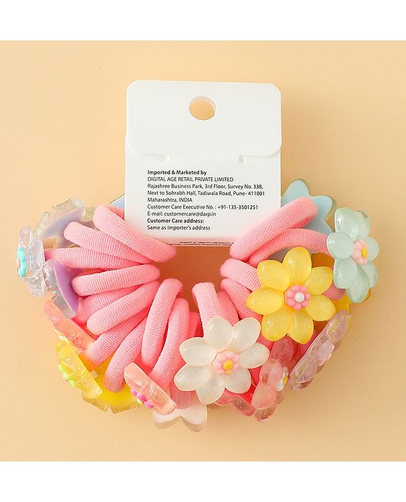 Babyhug Hair Rubber Bands  With Floral Applique Pack of 20 - Multicolor