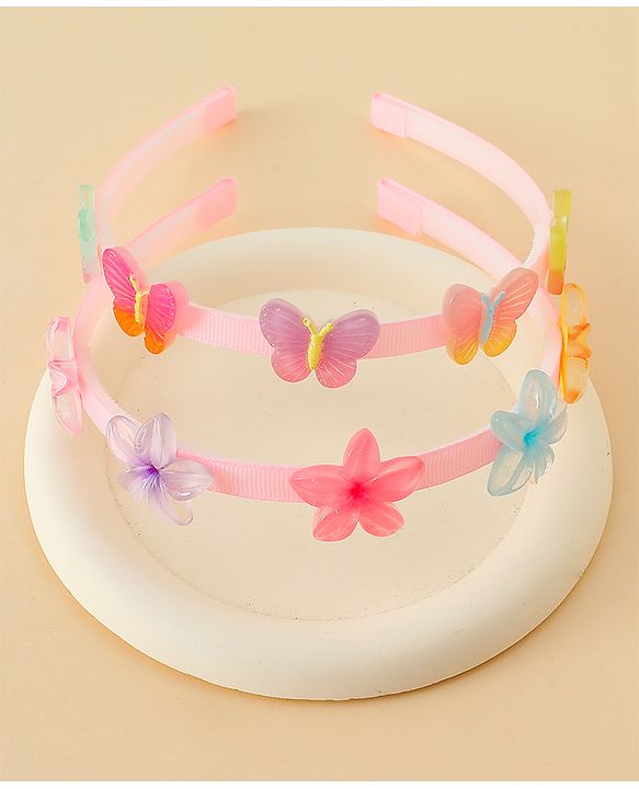 Babyhug Hair Band With Butterfly & Floral Applique Pack of 2 - Pink