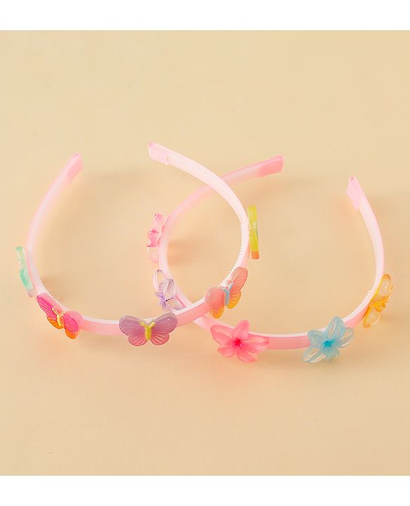 Babyhug Hair Band With Butterfly & Floral Applique Pack of 2 - Pink