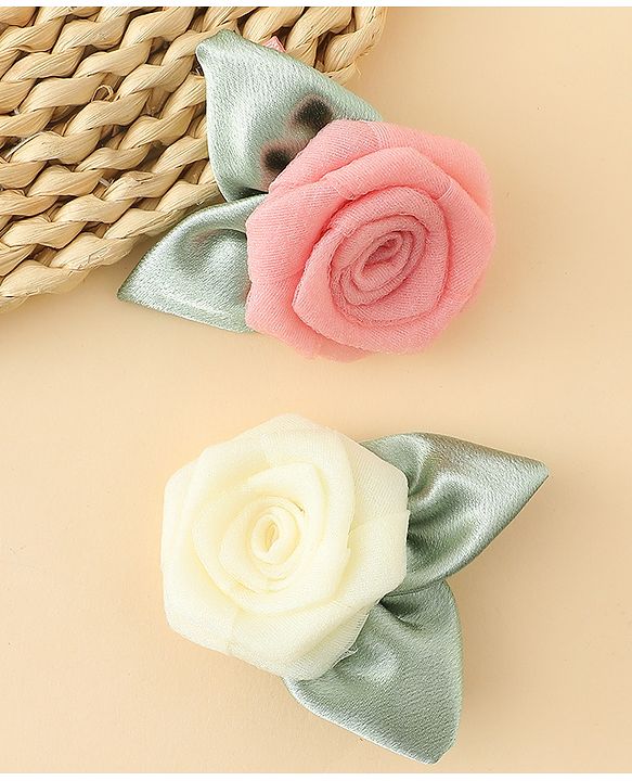 Pine Kids Hair Clips With Floral Applique Pack of 2 - Cream & Pink